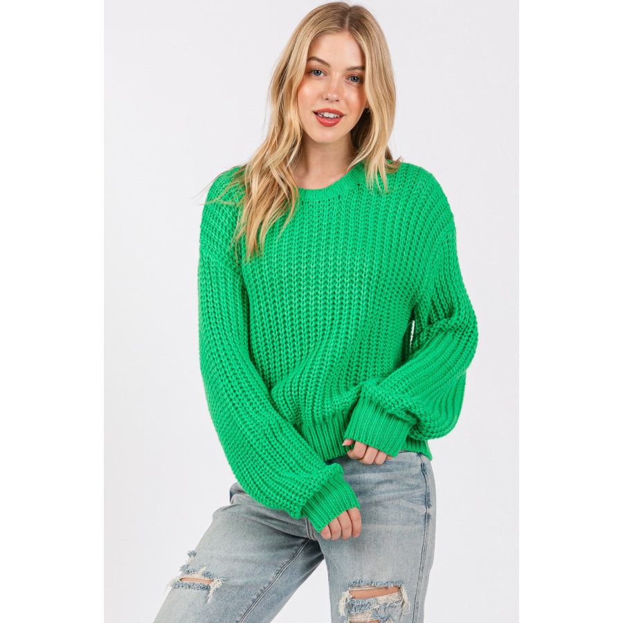 SAGE + FIG Round Neck Drop Shoulder Sweater Apparel and Accessories