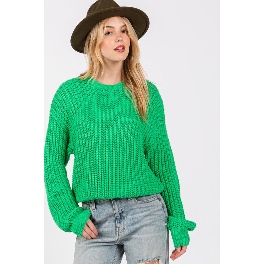 SAGE + FIG Round Neck Drop Shoulder Sweater Apparel and Accessories