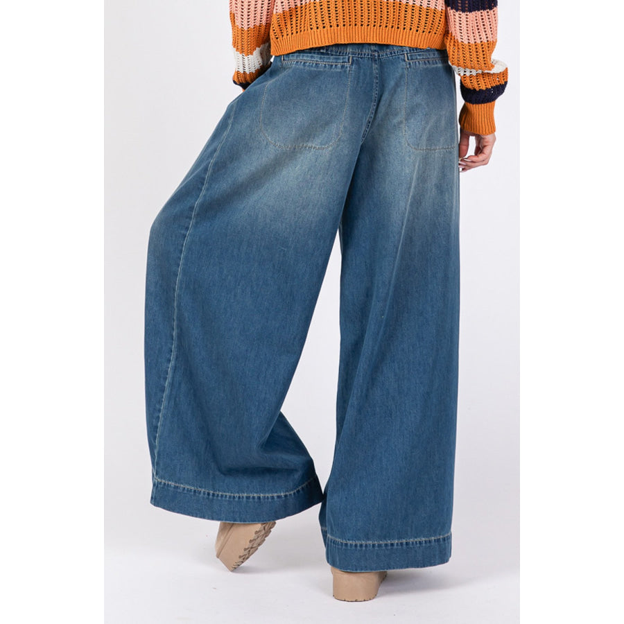 SAGE + FIG Smocked Waist Band Wide Leg Jeans Apparel and Accessories