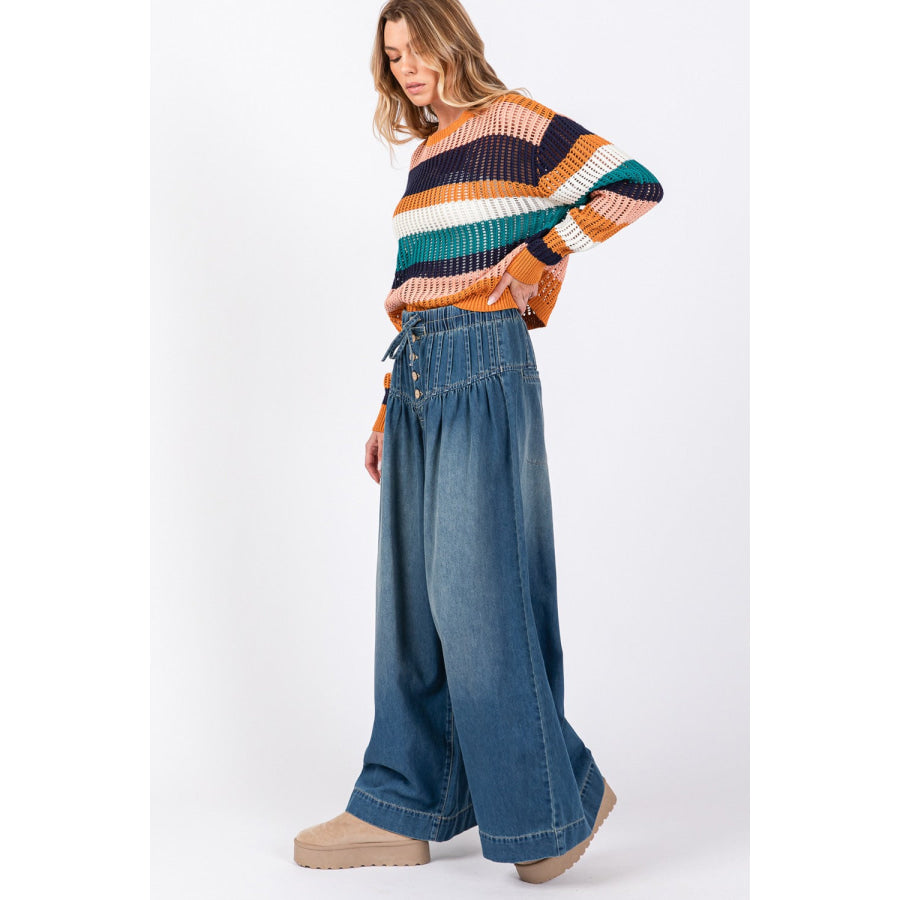 SAGE + FIG Smocked Waist Band Wide Leg Jeans Apparel and Accessories