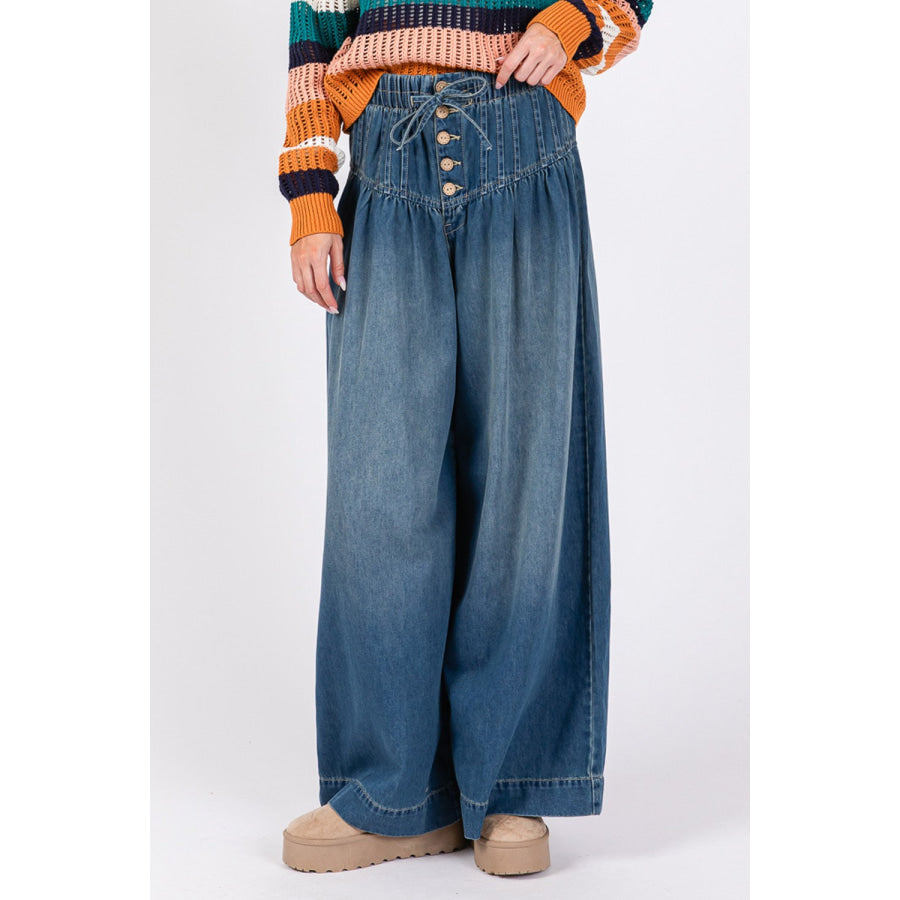 SAGE + FIG Smocked Waist Band Wide Leg Jeans Apparel and Accessories