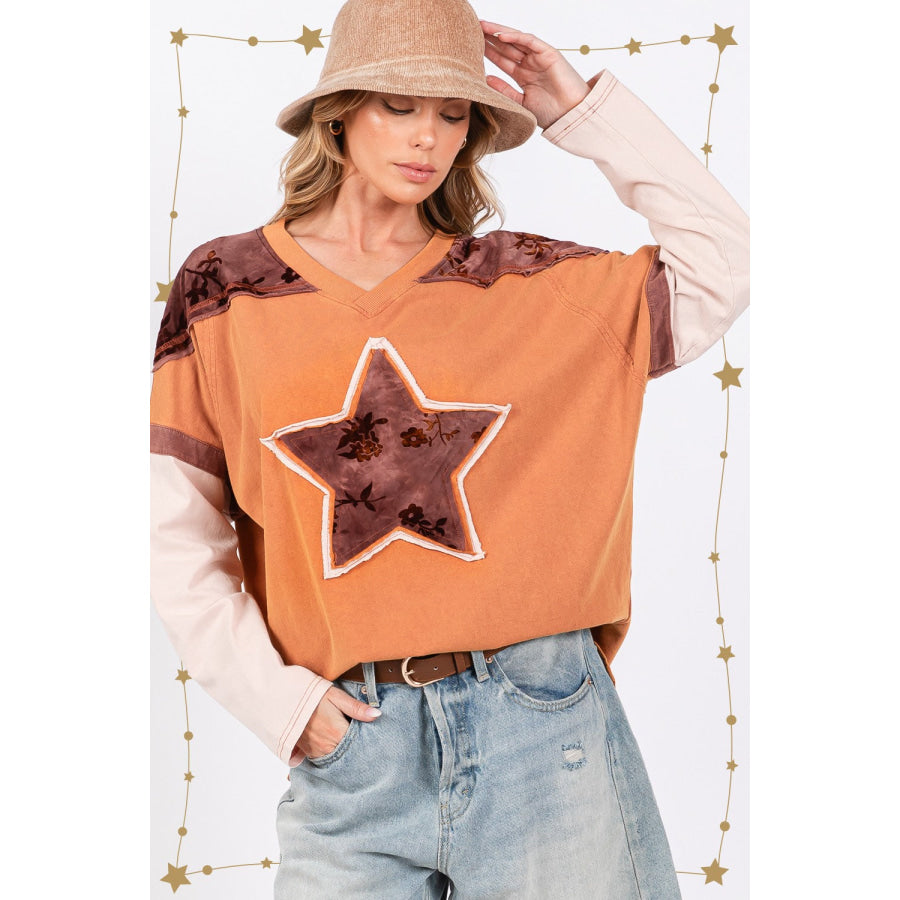SAGE + FIG Star Patch Long Sleeve Color Block T-Shirt Apparel and Accessories