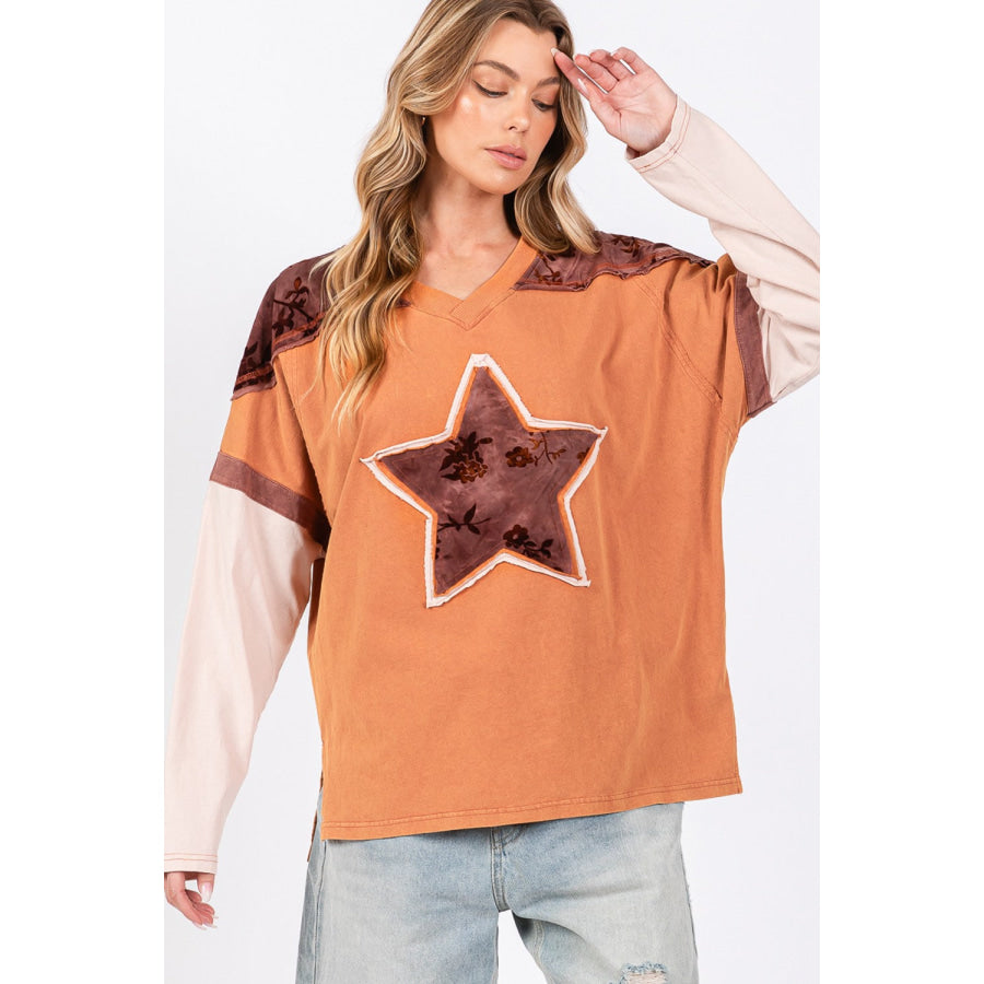 SAGE + FIG Star Patch Long Sleeve Color Block T-Shirt Apparel and Accessories