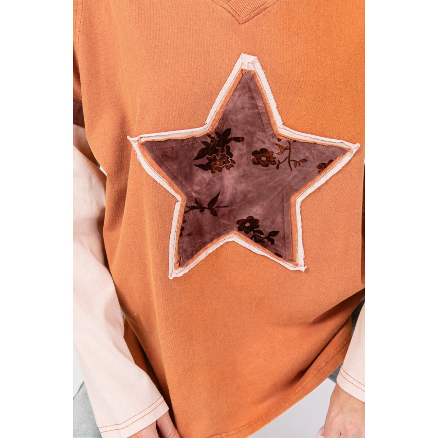 SAGE + FIG Star Patch Long Sleeve Color Block T-Shirt Apparel and Accessories