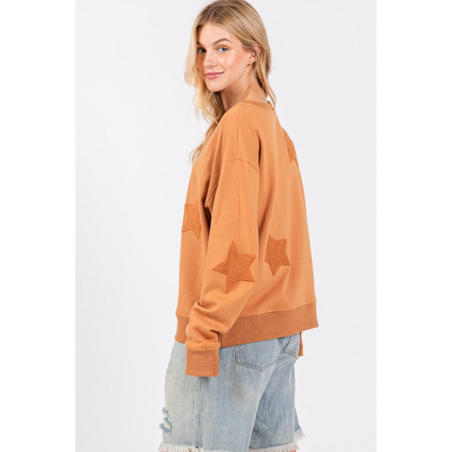 SAGE + FIG Star Patch Long Sleeve Sweatshirt Cinnamon / S Apparel and Accessories