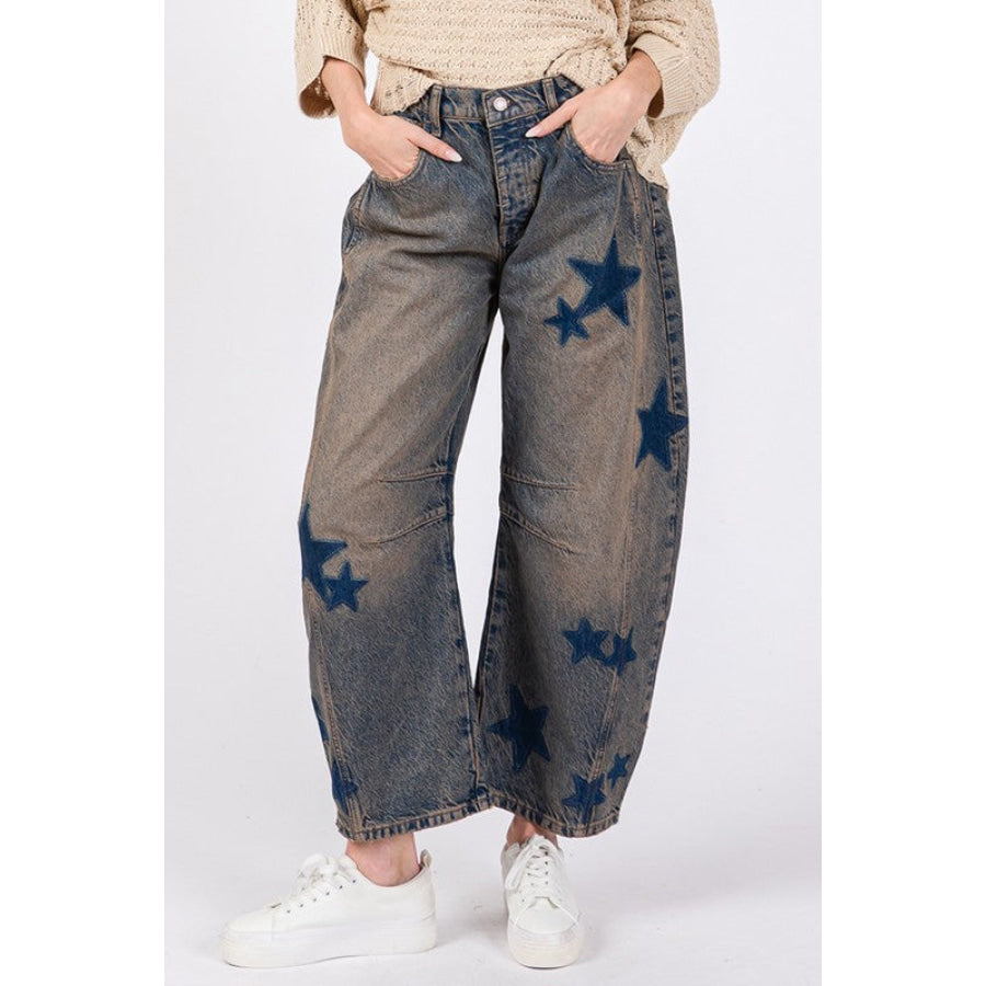 SAGE + FIG Star Wide Leg Jeans with Pockets Dark / S Apparel and Accessories