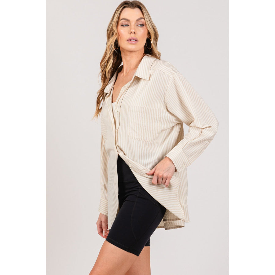 SAGE + FIG Striped Button Up Long Sleeve Shirt Apparel and Accessories