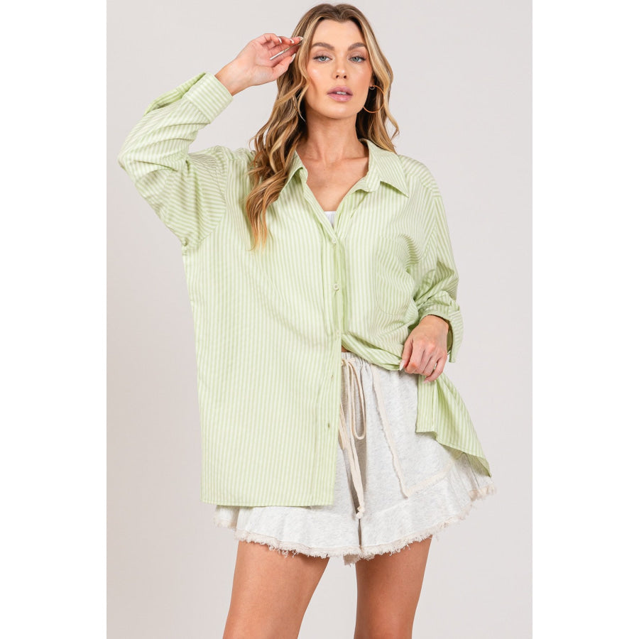 SAGE + FIG Striped Button Up Long Sleeve Shirt Apparel and Accessories