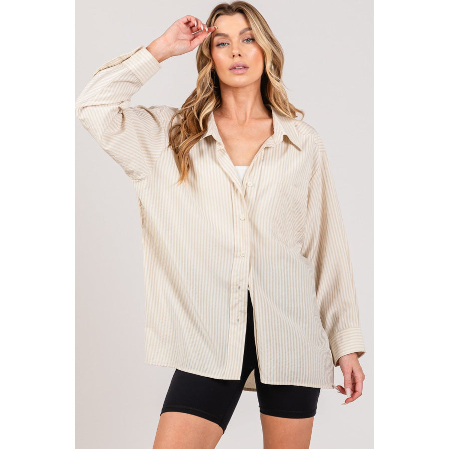 SAGE + FIG Striped Button Up Long Sleeve Shirt Apparel and Accessories