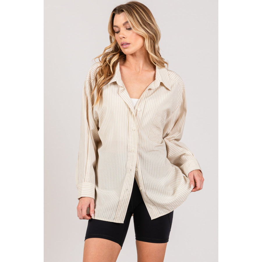 SAGE + FIG Striped Button Up Long Sleeve Shirt Apparel and Accessories