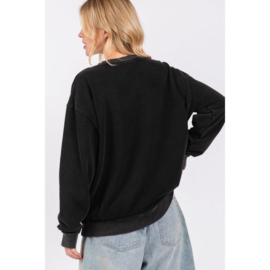 Sage + Fig USA Letter Patch Round Neck Sweatshirt Black / S Apparel and Accessories