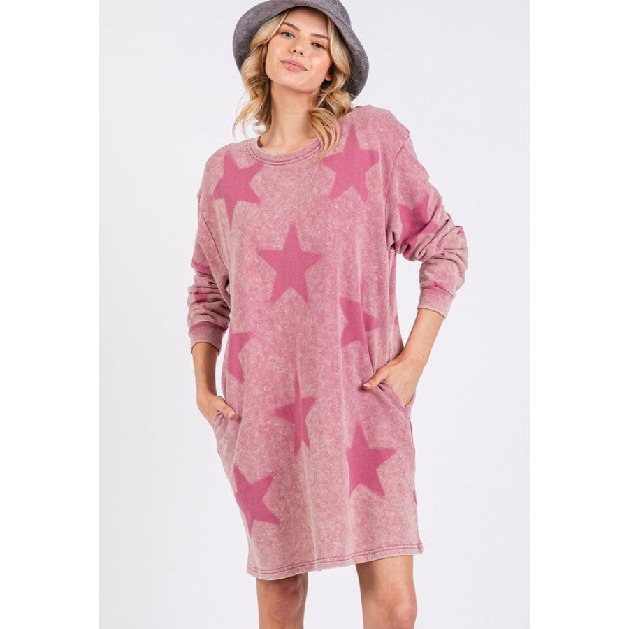 SAGE + FIG Washed Star Print Round Neck Dress Apparel and Accessories