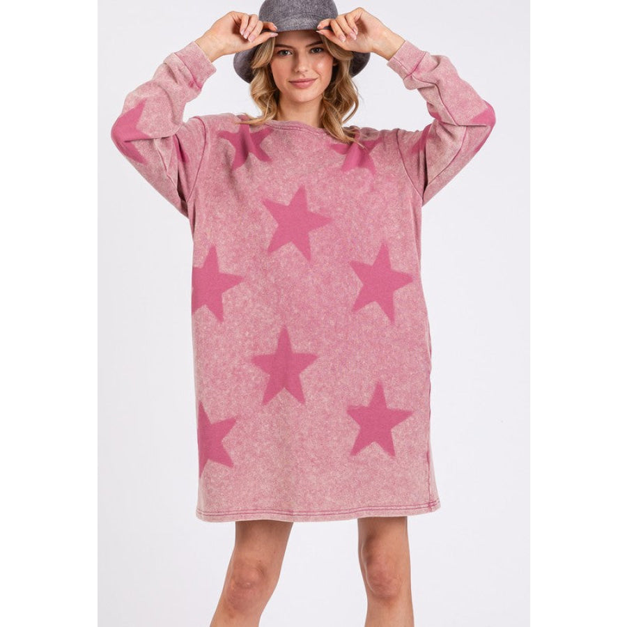 SAGE + FIG Washed Star Print Round Neck Dress Apparel and Accessories