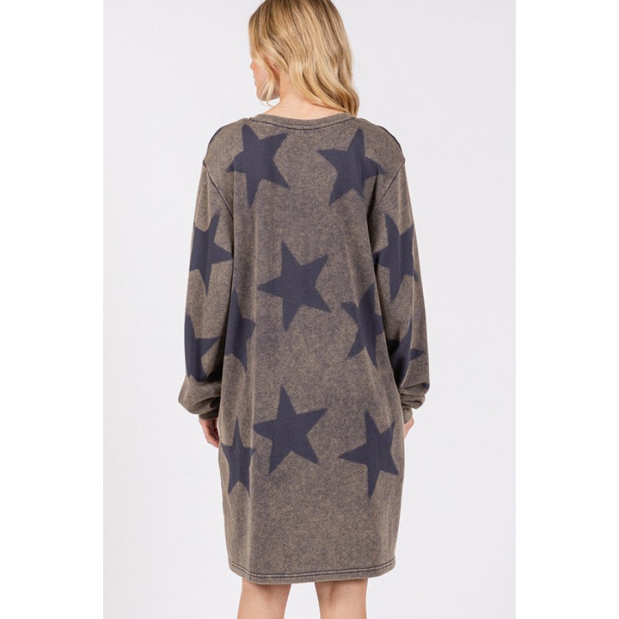 SAGE + FIG Washed Star Print Round Neck Dress Apparel and Accessories