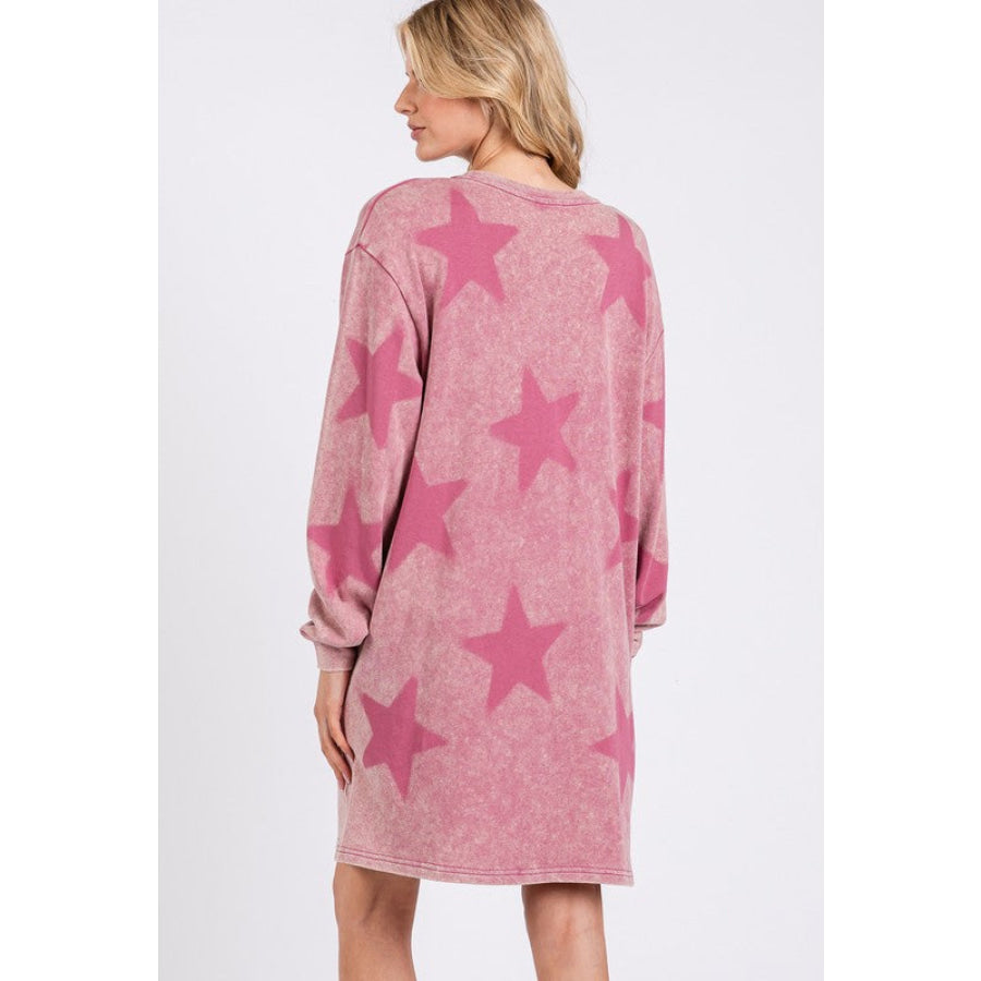 SAGE + FIG Washed Star Print Round Neck Dress Apparel and Accessories