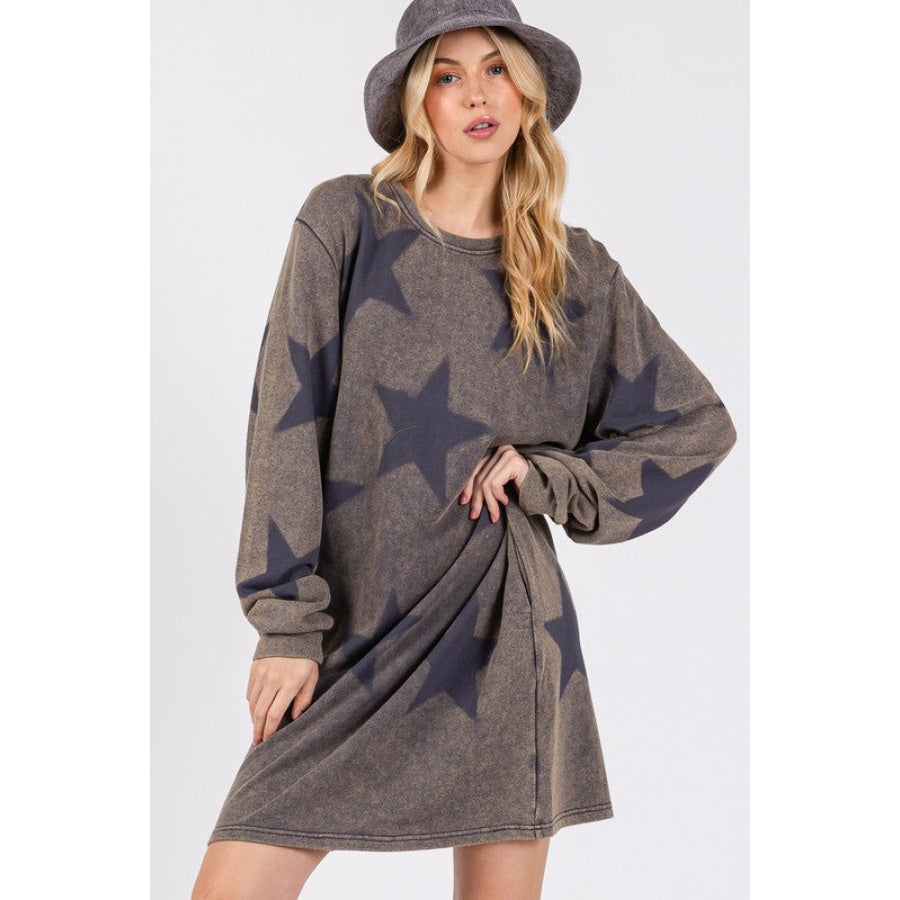 SAGE + FIG Washed Star Print Round Neck Dress Apparel and Accessories