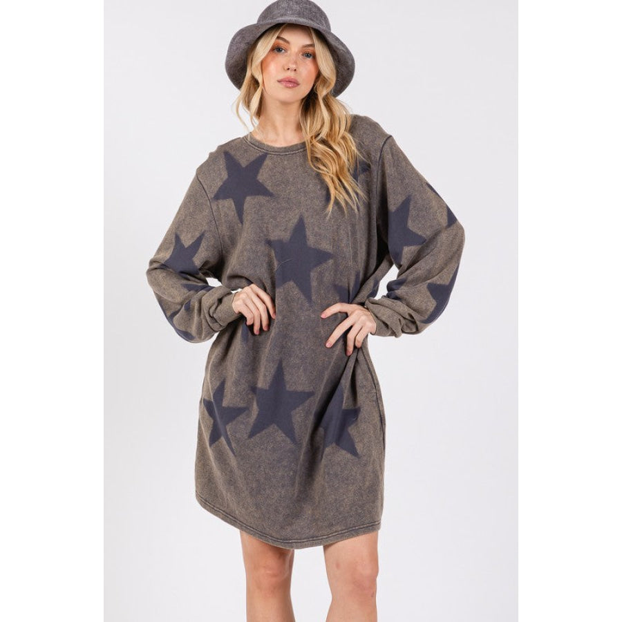 SAGE + FIG Washed Star Print Round Neck Dress Apparel and Accessories