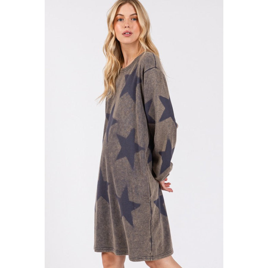 SAGE + FIG Washed Star Print Round Neck Dress Apparel and Accessories