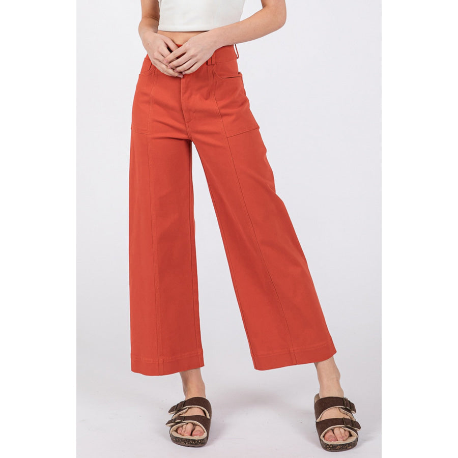 SAGE + FIG Wide Leg Cropped Pants Cinnamon / S Apparel and Accessories