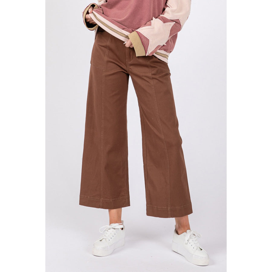 SAGE + FIG Wide Leg Cropped Pants Mocha / S Apparel and Accessories