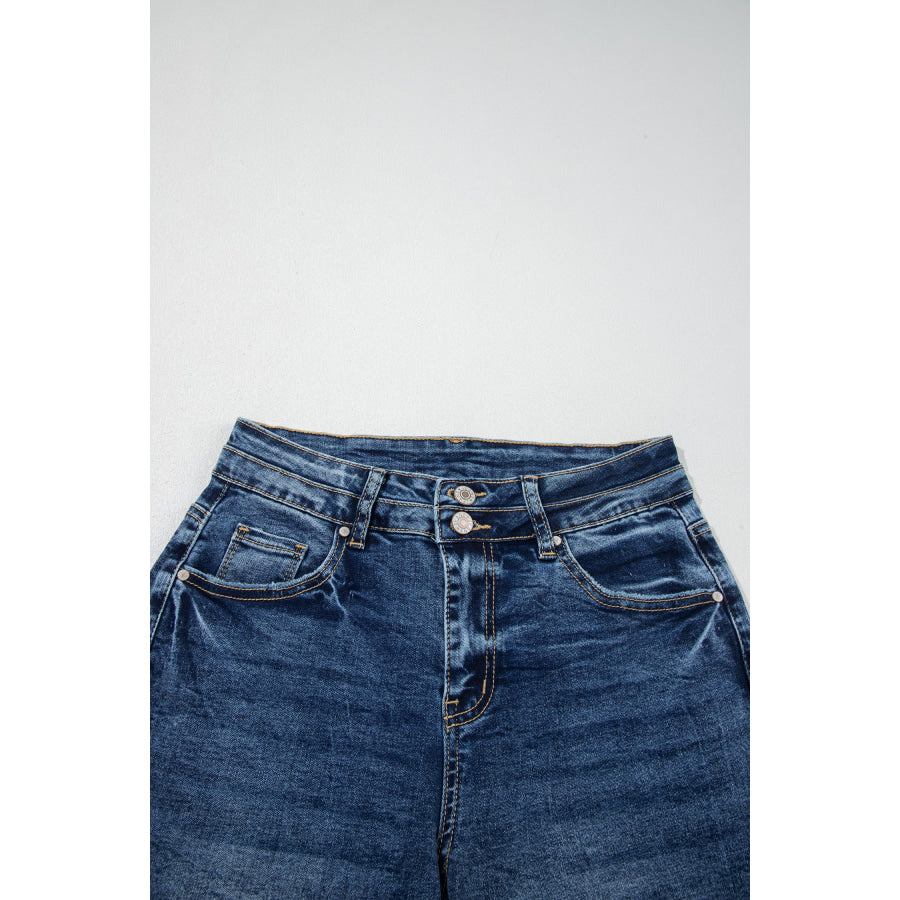 Sail Blue Acid Wash Pocket Detail Flare Jeans Bottoms/Jeans