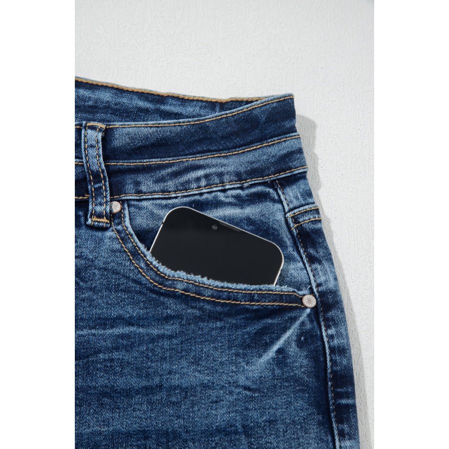Sail Blue Acid Wash Pocket Detail Flare Jeans Bottoms/Jeans