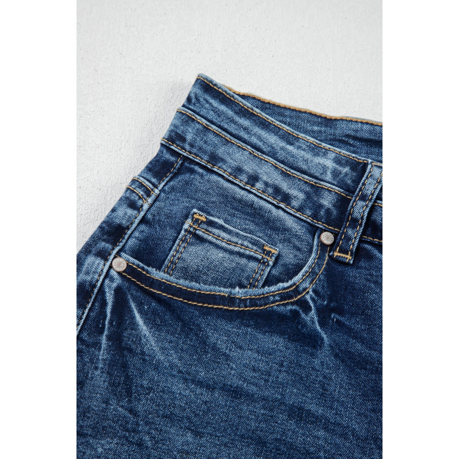 Sail Blue Acid Wash Pocket Detail Flare Jeans Bottoms/Jeans