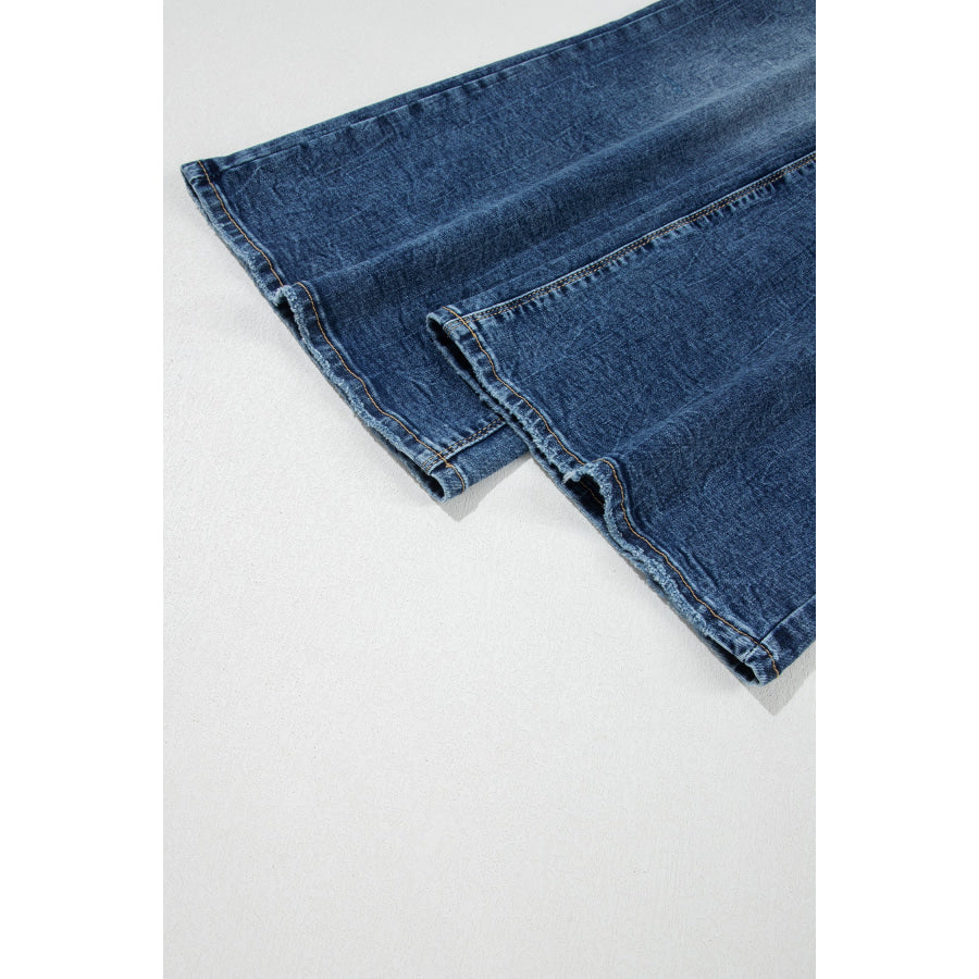 Sail Blue Acid Wash Pocket Detail Flare Jeans Bottoms/Jeans