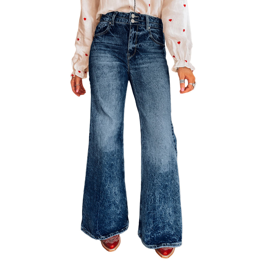 Sail Blue Acid Wash Pocket Detail Flare Jeans Bottoms/Jeans