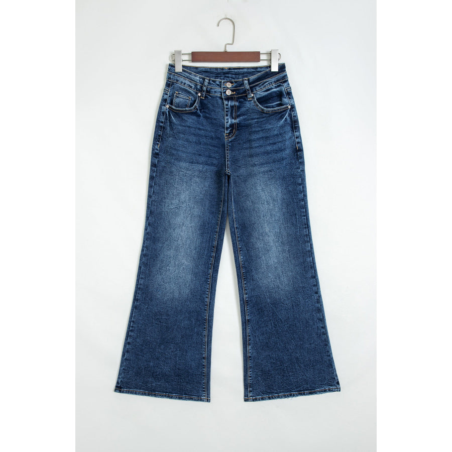 Sail Blue Acid Wash Pocket Detail Flare Jeans Bottoms/Jeans