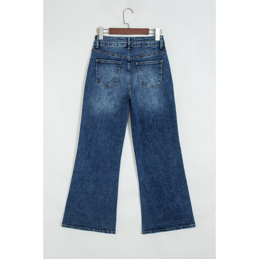 Sail Blue Acid Wash Pocket Detail Flare Jeans Bottoms/Jeans