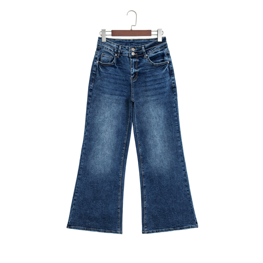 Sail Blue Acid Wash Pocket Detail Flare Jeans Bottoms/Jeans