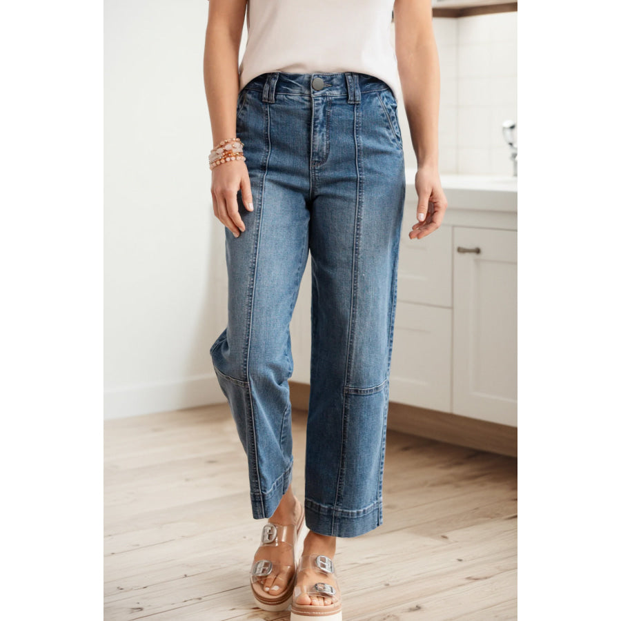 Sail Blue Exposed Stitching Straight Jeans Sail Blue / 4 / 72% Cotton + 26% Polyester + 2% Elastane Bottoms/Jeans