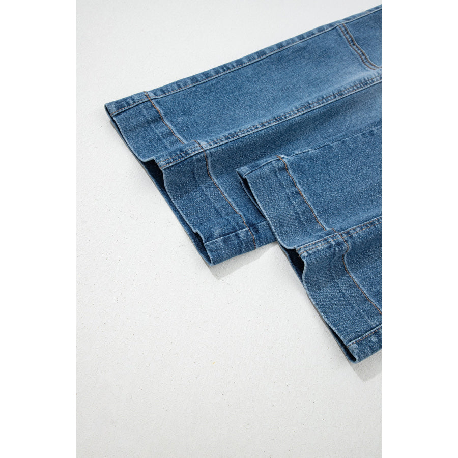 Sail Blue Exposed Stitching Straight Jeans Bottoms/Jeans