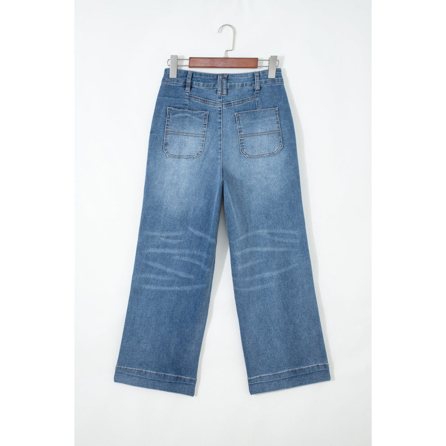 Sail Blue Exposed Stitching Straight Jeans Bottoms/Jeans