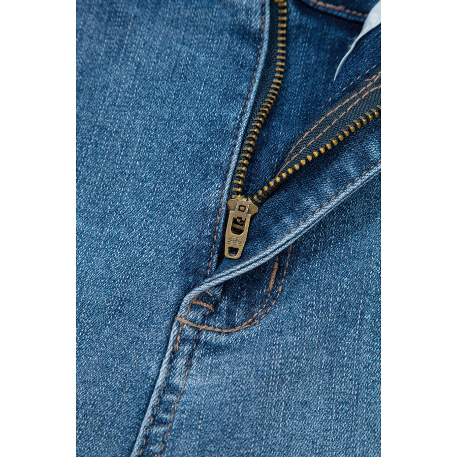 Sail Blue Exposed Stitching Straight Jeans Bottoms/Jeans