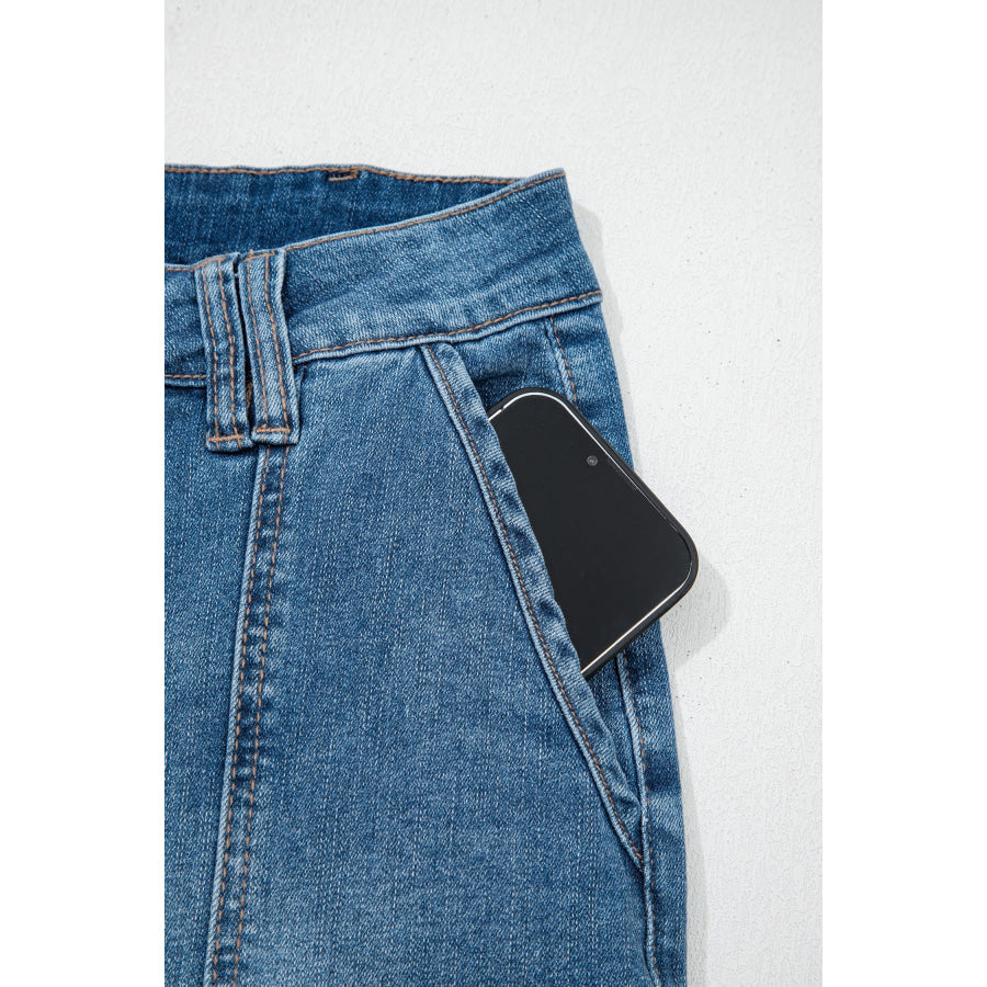 Sail Blue Exposed Stitching Straight Jeans Bottoms/Jeans