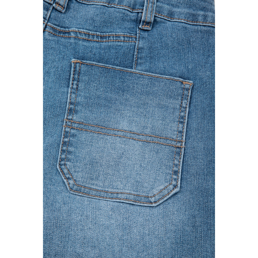 Sail Blue Exposed Stitching Straight Jeans Bottoms/Jeans
