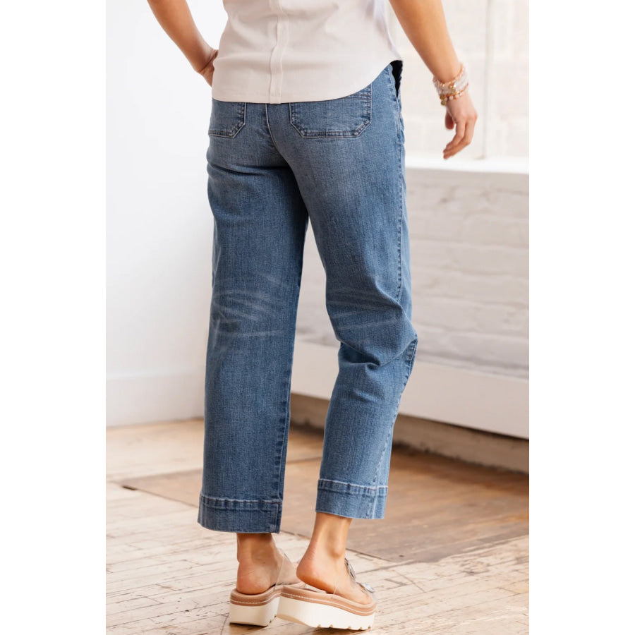 Sail Blue Exposed Stitching Straight Jeans Bottoms/Jeans