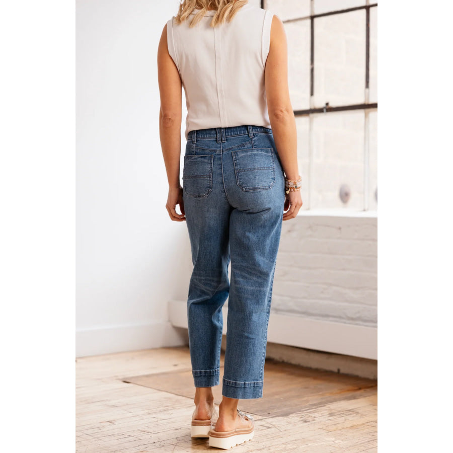 Sail Blue Exposed Stitching Straight Jeans Bottoms/Jeans