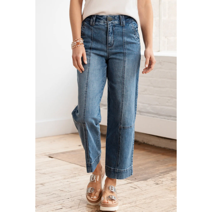 Sail Blue Exposed Stitching Straight Jeans Bottoms/Jeans