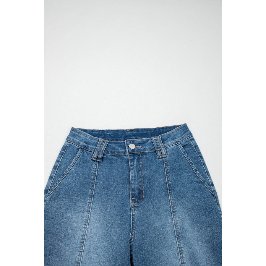 Sail Blue Exposed Stitching Straight Jeans Bottoms/Jeans