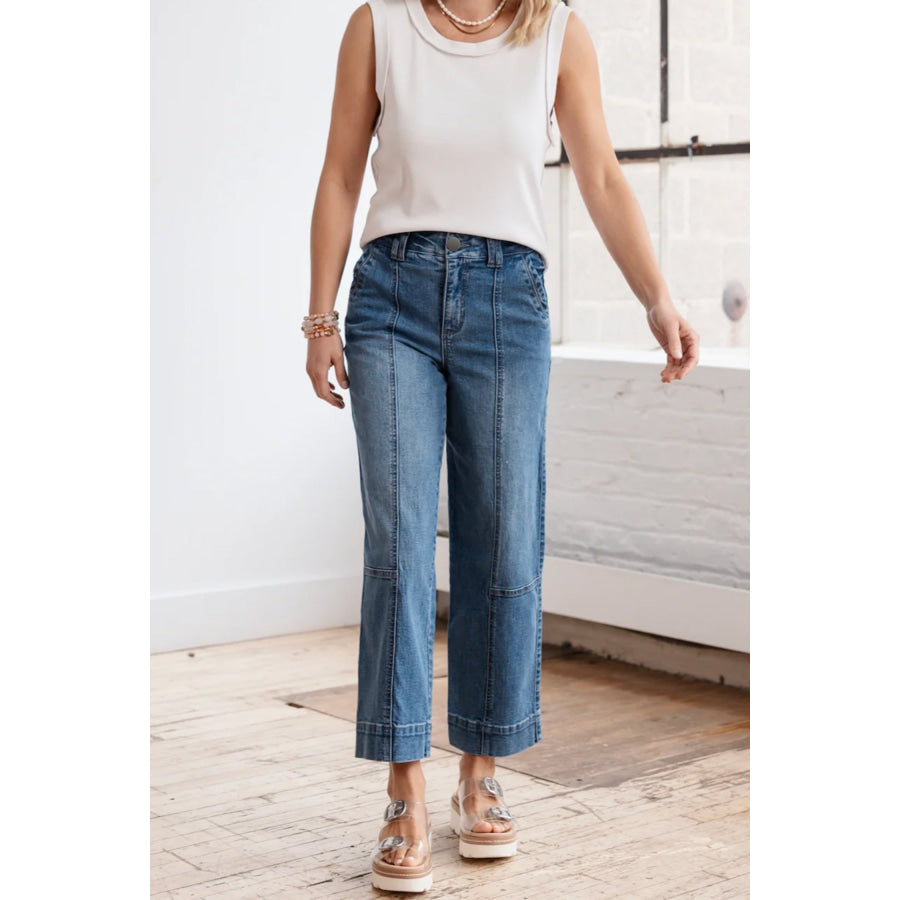 Sail Blue Exposed Stitching Straight Jeans Bottoms/Jeans