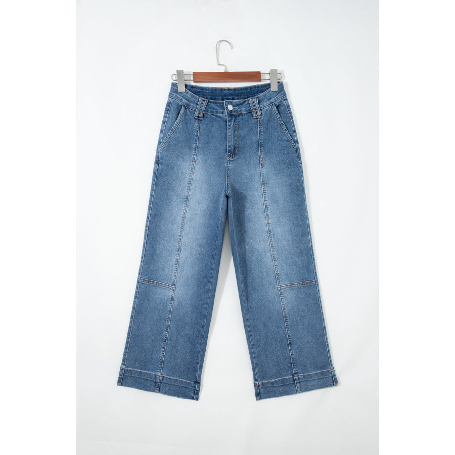 Sail Blue Exposed Stitching Straight Jeans Bottoms/Jeans