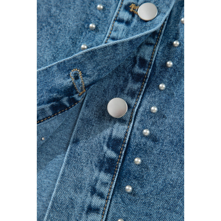 Sail Blue Rivet Embellished Western Style Regular Fit Long Sleeve Denim Jacket Outerwear/Denim jackets