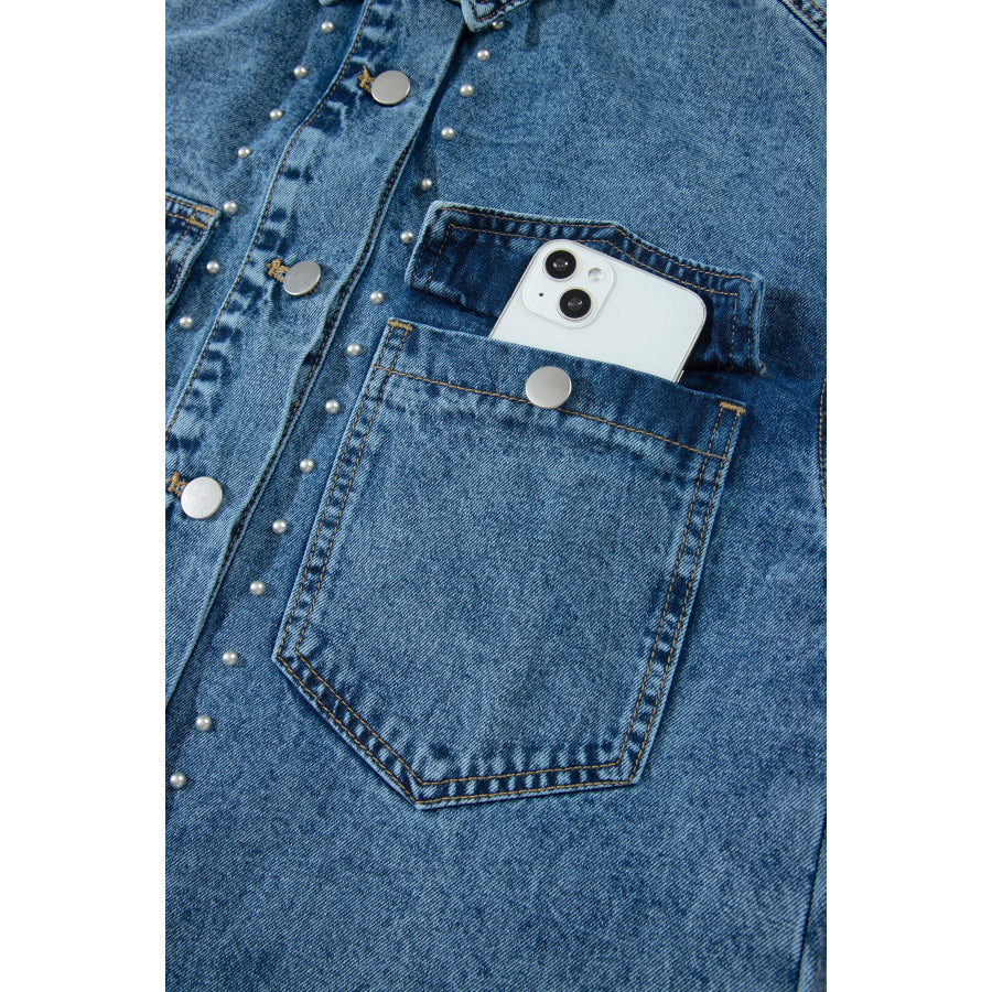 Sail Blue Rivet Embellished Western Style Regular Fit Long Sleeve Denim Jacket Outerwear/Denim jackets