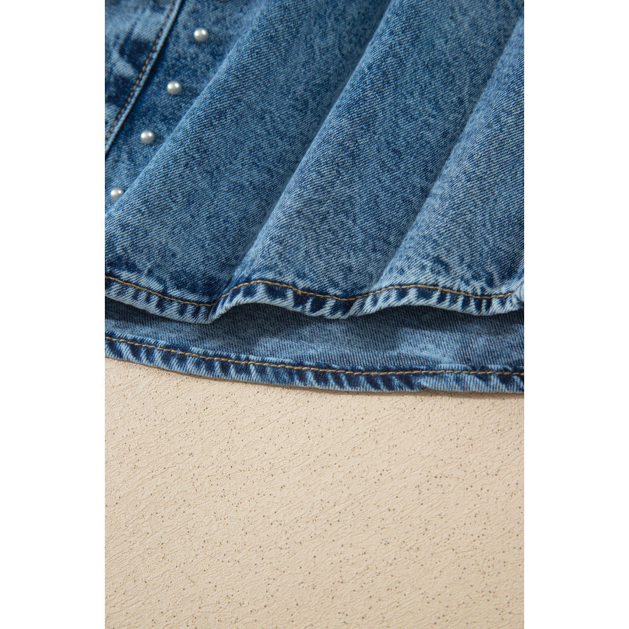 Sail Blue Rivet Embellished Western Style Regular Fit Long Sleeve Denim Jacket Outerwear/Denim jackets