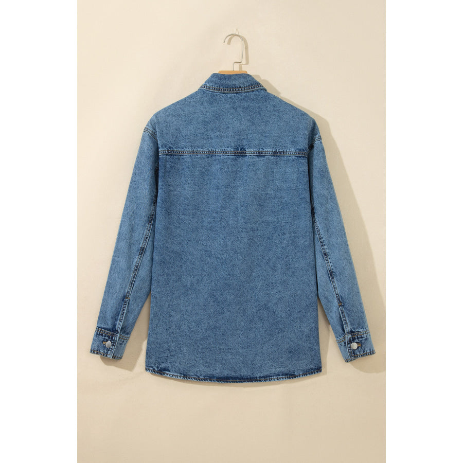 Sail Blue Rivet Embellished Western Style Regular Fit Long Sleeve Denim Jacket Outerwear/Denim jackets