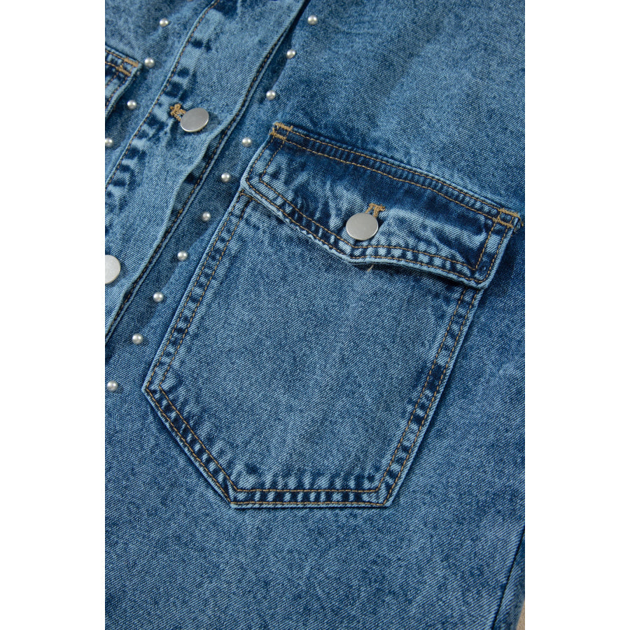 Sail Blue Rivet Embellished Western Style Regular Fit Long Sleeve Denim Jacket Outerwear/Denim jackets