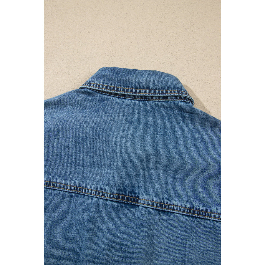 Sail Blue Rivet Embellished Western Style Regular Fit Long Sleeve Denim Jacket Outerwear/Denim jackets